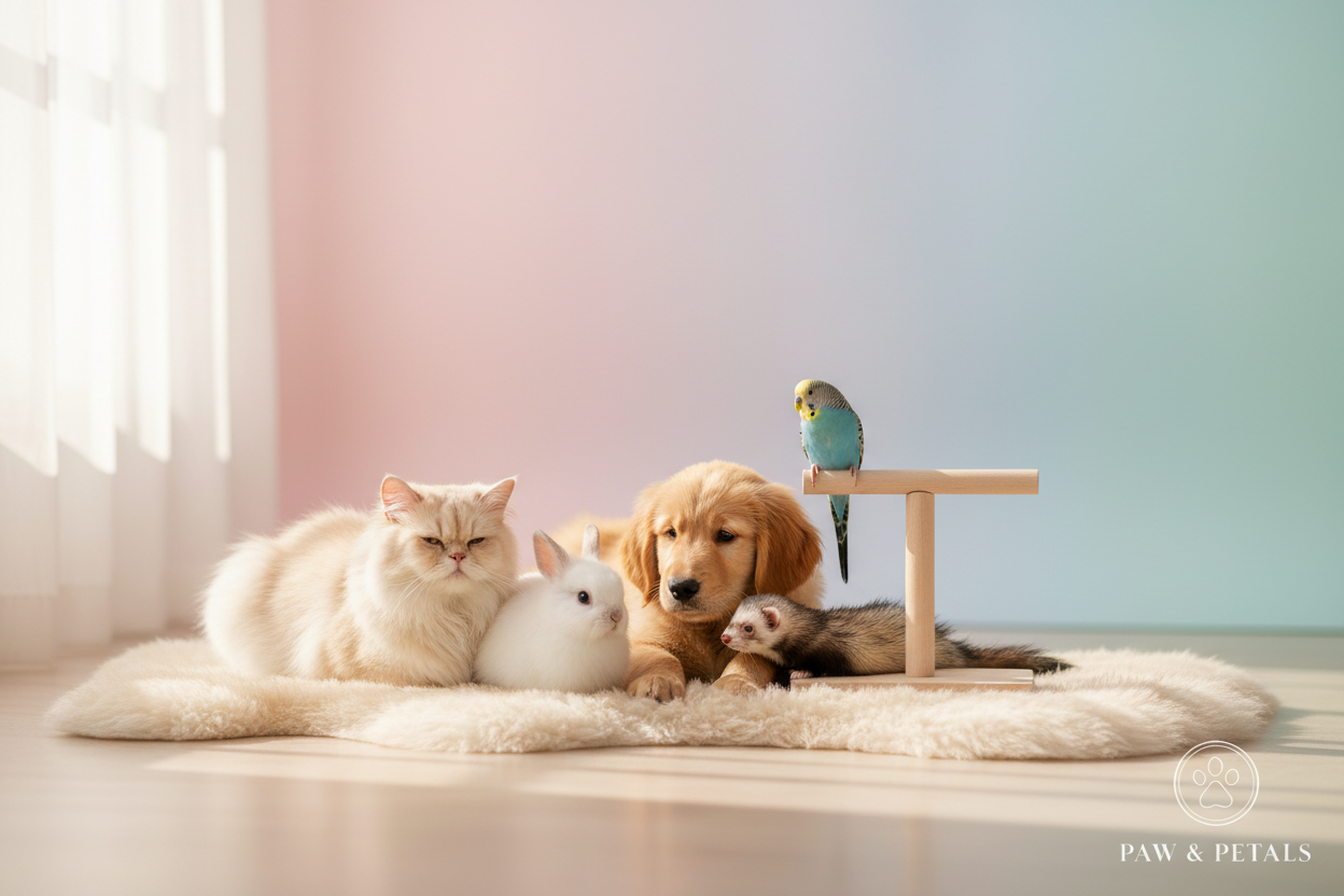 Bannière chat chien lapin perruche furet